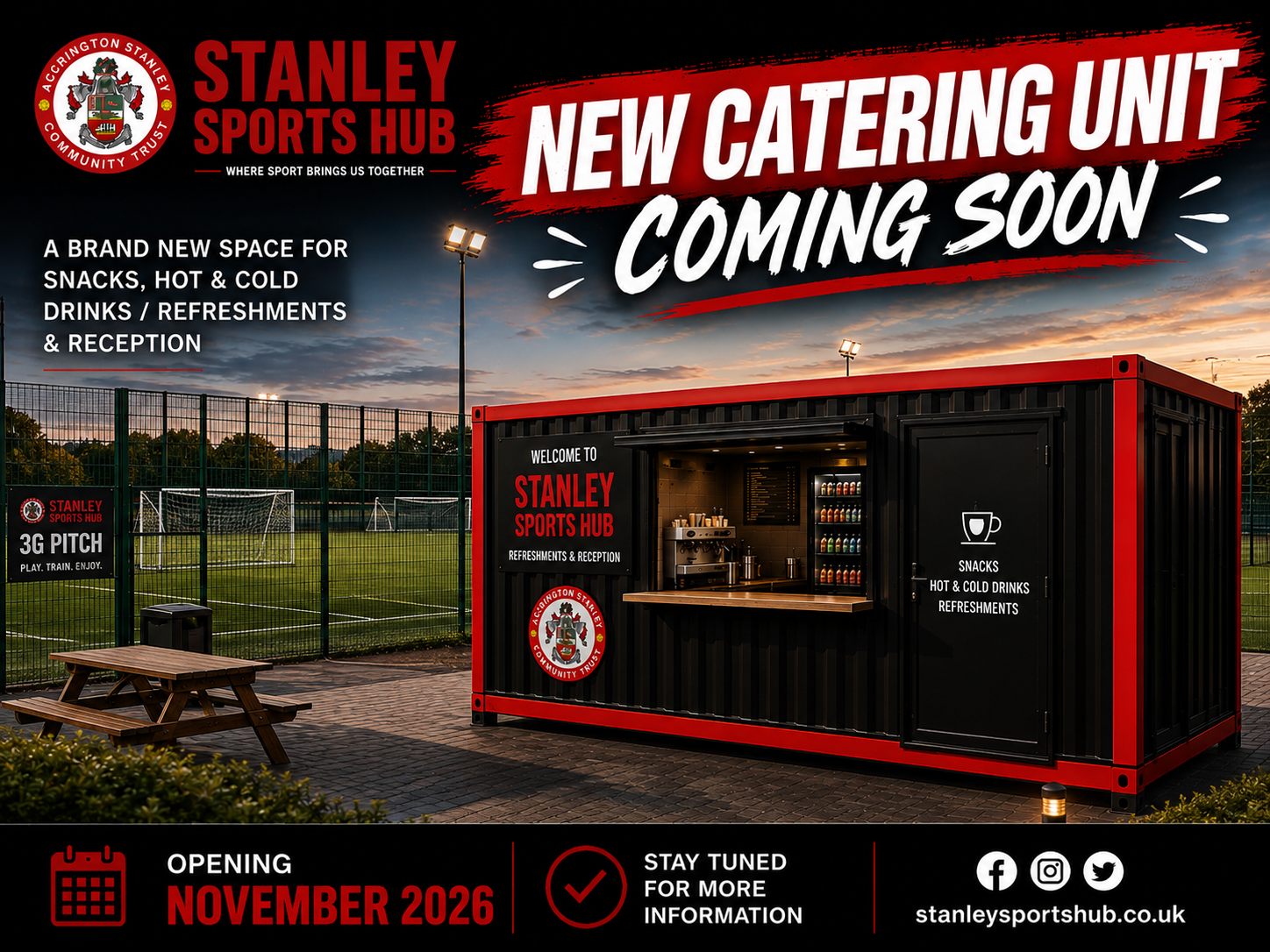 CGI concept of The Brew Box catering and reception unit beside the 3G pitch